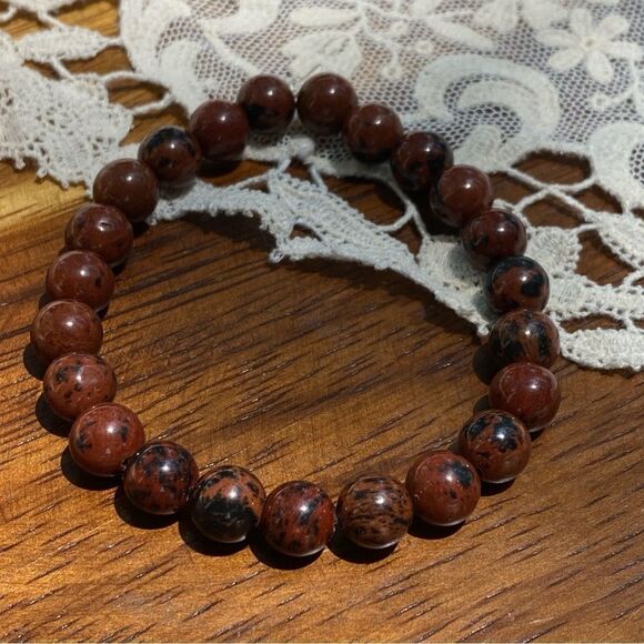 Genuine mahogany Jasper 8mm crystal bracelet handmade elastic bracelet - Picture 1 of 4